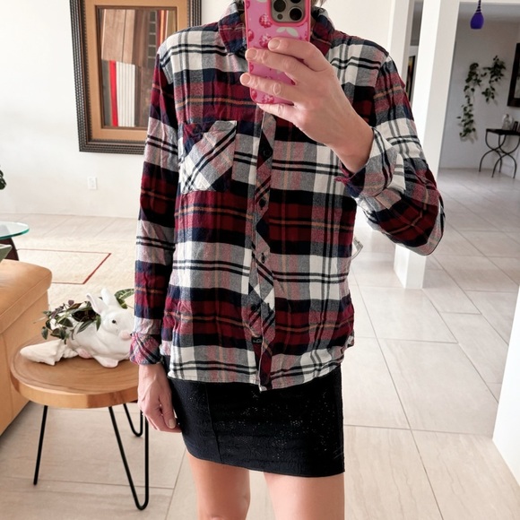 Rails Hunter Flannel Button Down Shirt Burgundy Blue White Plaid Print Size M - Picture 1 of 12